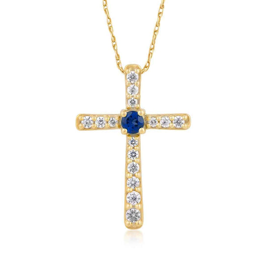 Demi Fine Created Round Sapphire & 1/4 ct. tw. Diamond Cross Pendant in Vermeil