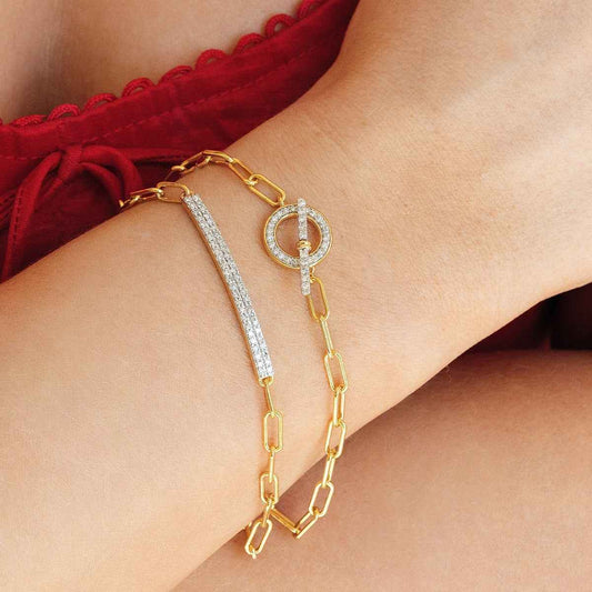 Demi-Fine 1/3 ct. tw. Lab-Grown Diamond Toggle Link Bracelet in Vermeil close-up detail