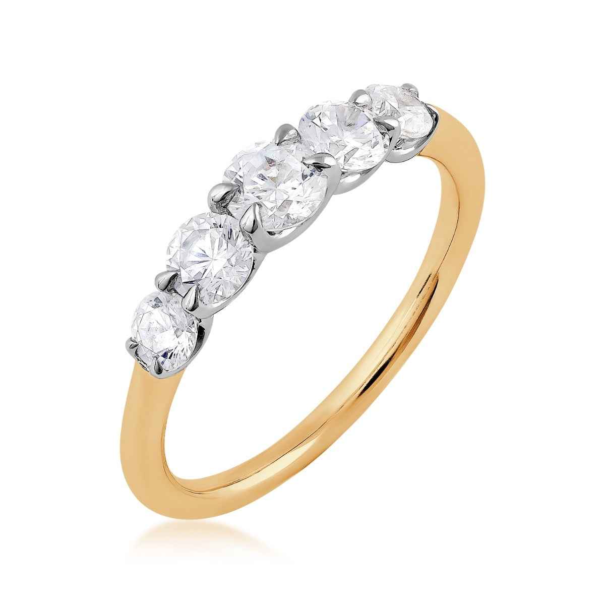 Adamante 1 ct. tw. Lab-Grown Round Brilliant 5-Stone Diamond Graduated Anniversary Ring in 14K Yellow Gold front view