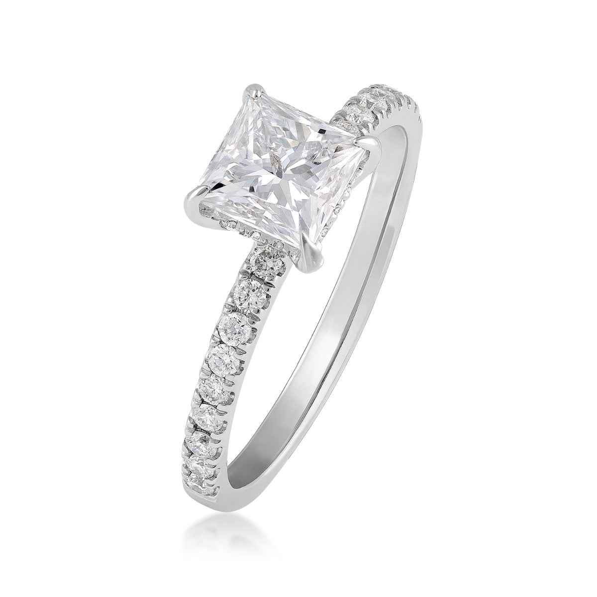 Adamante 1-1/4 ct. tw. Lab-Grown Princess Cut Diamond Engagement Ring in 14K White Gold front view