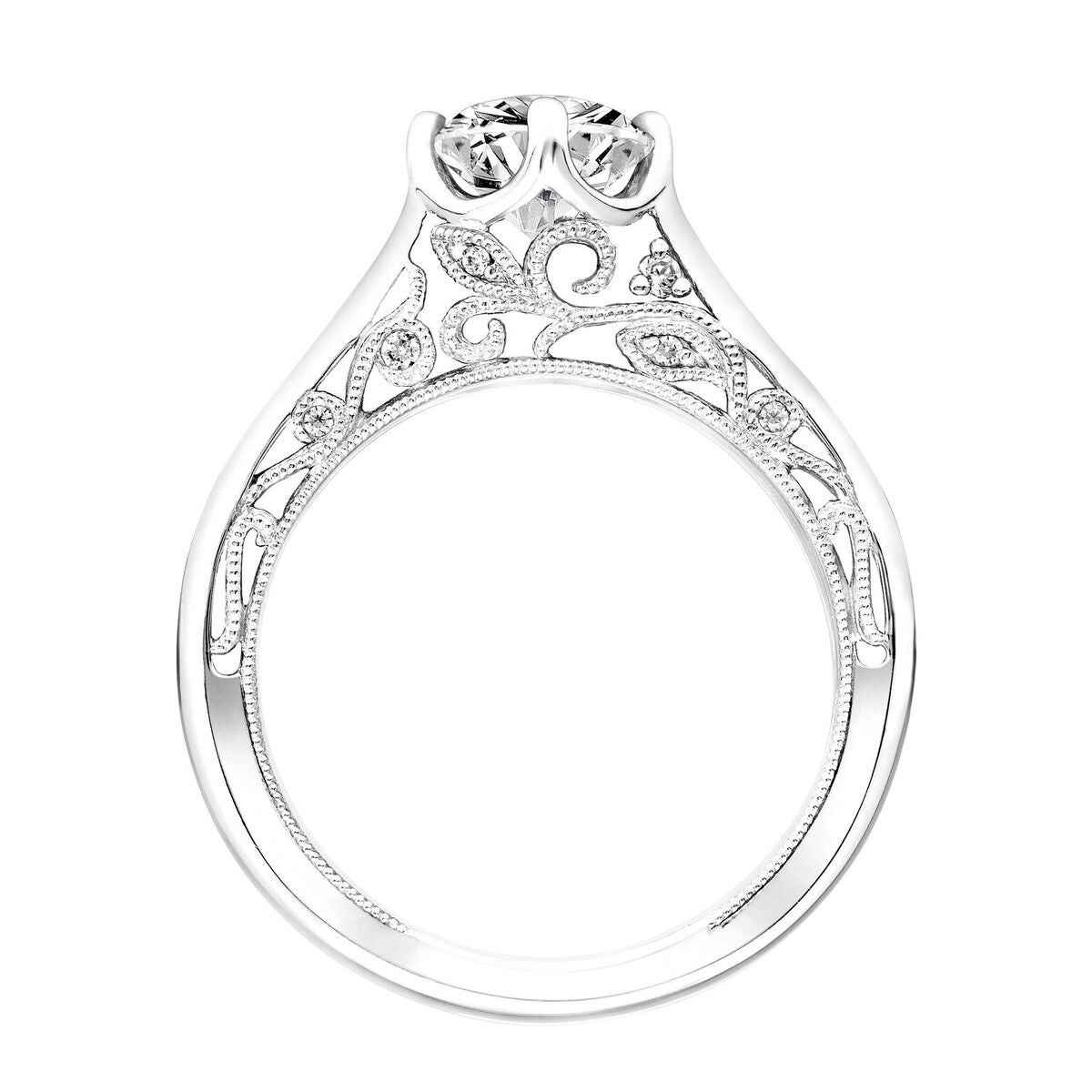 Artcarved Vintage .07 ct. tw. Filigree Style Diamond Semi-Mount Engagement Ring in 14K White Gold close-up detail