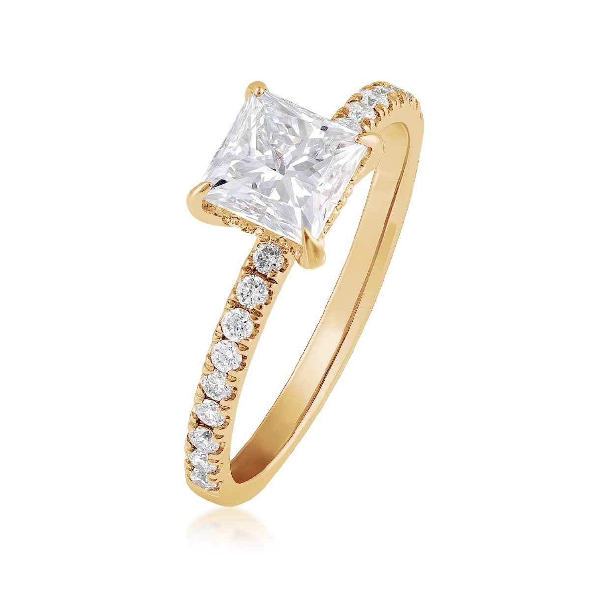 Adamante 1-1/4 ct. tw. Lab-Grown Princess Cut Diamond Engagement Ring in 14K Yellow Gold front view