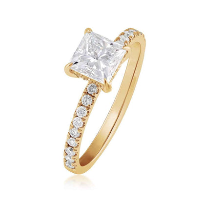 Adamante 1-1/4 ct. tw. Lab-Grown Princess Cut Diamond Engagement Ring in 14K Yellow Gold front view