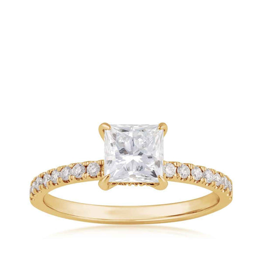 Adamante 1-1/4 ct. tw. Lab-Grown Princess Cut Diamond Engagement Ring in 14K Yellow Gold