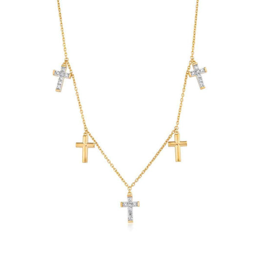 Demi Fine 1/5 ct. tw. Lab-Grown Diamond Dangle Cross Necklace in Vermeil