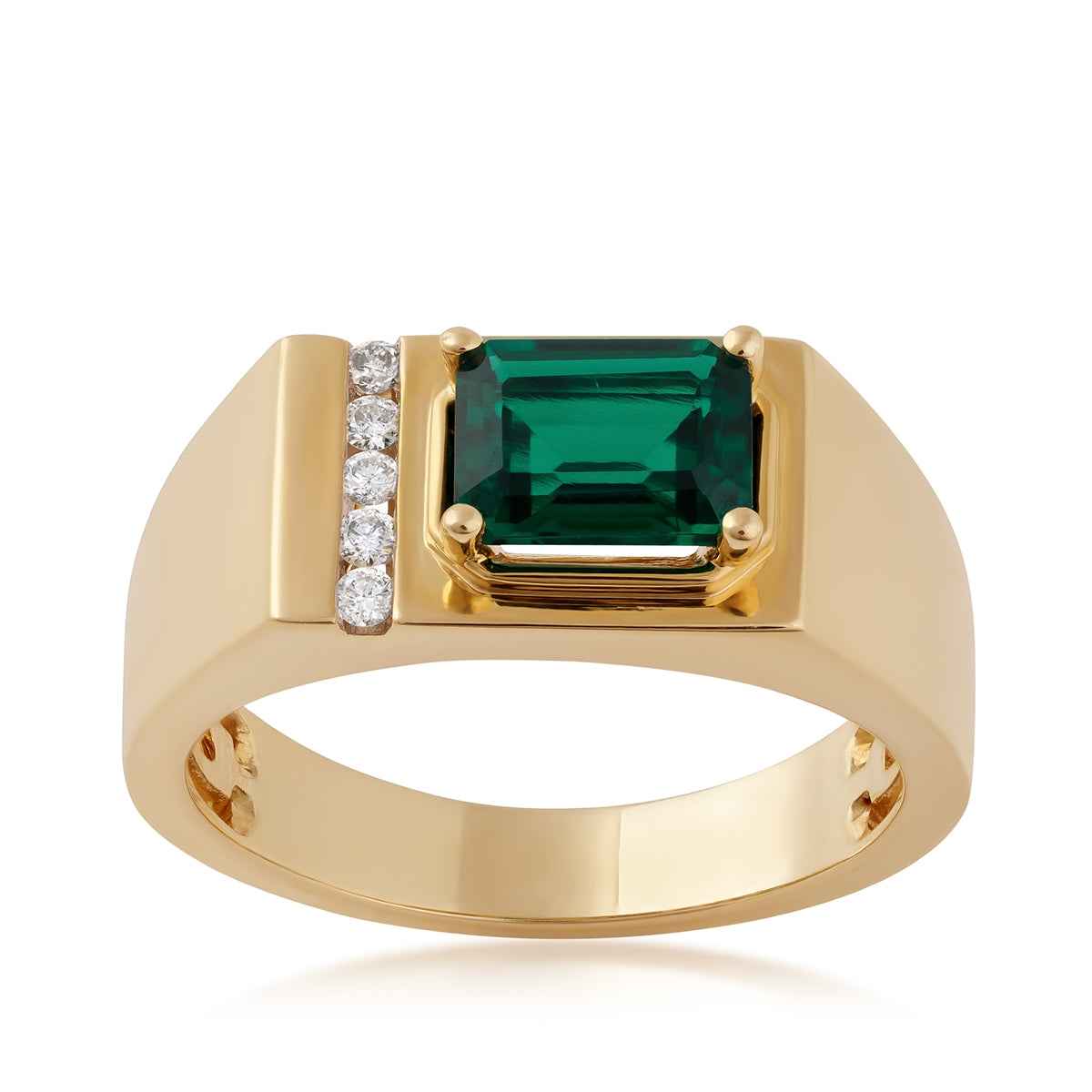 Men's Created Emerald Cut Emerald & 1/10 ct. tw. Diamond Ring in 10K Yellow Gold (2)