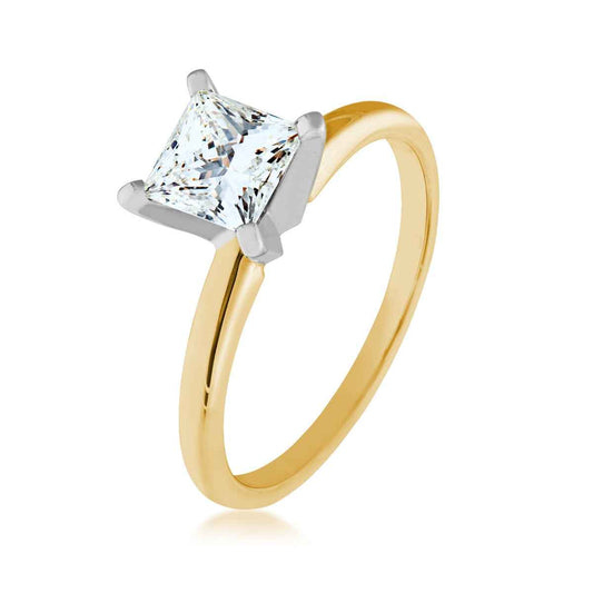 1 ct. tw. Princess Cut Diamond Solitaire Engagement Ring in 14K Yellow Gold front view