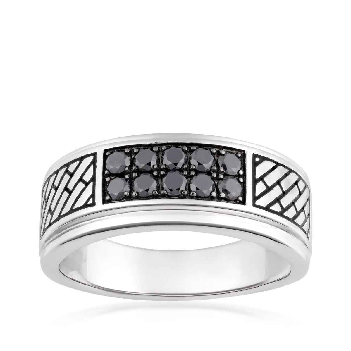 Men's 1/2 ct. tw. Treated Black Diamond Engraved Ring in Sterling Silver