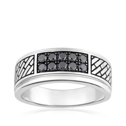 Men's 1/2 ct. tw. Treated Black Diamond Engraved Ring in Sterling Silver