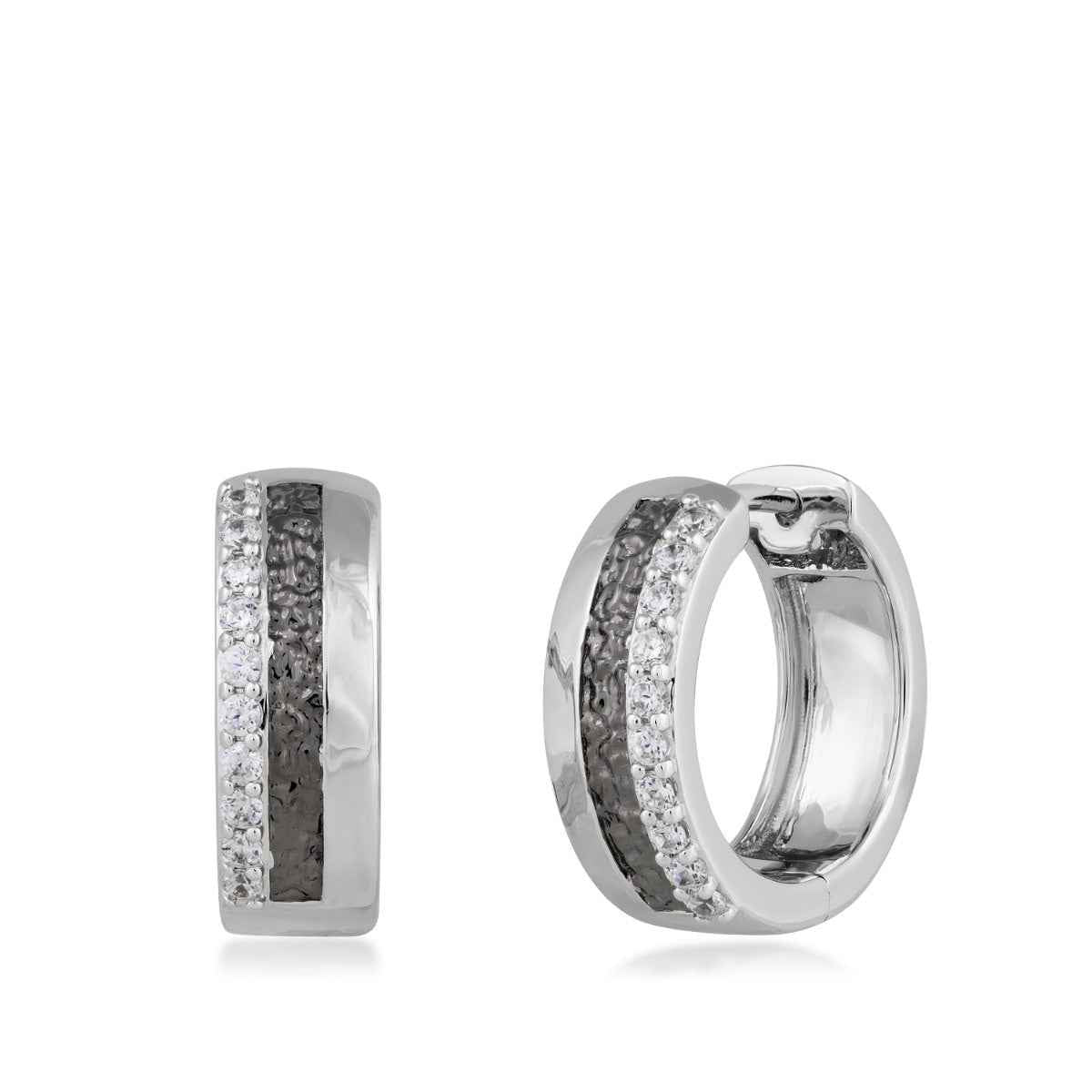 Men's 1/4 ct. tw. Diamond & Black Texture Hoop Earrings in Sterling Silver