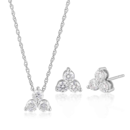 Adamante 1 ct. tw. Lab-Grown 3-Stone Diamond Pendant Earring Box Set in Sterling Silver
