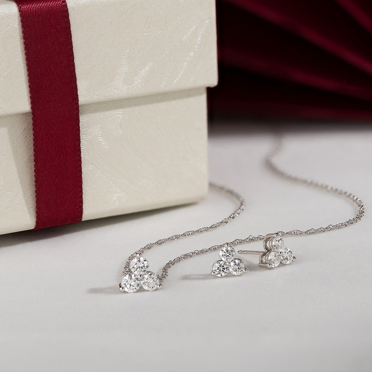 Adamante 1 ct. tw. Lab-Grown 3-Stone Diamond Pendant Earring Box Set in Sterling Silver side profile