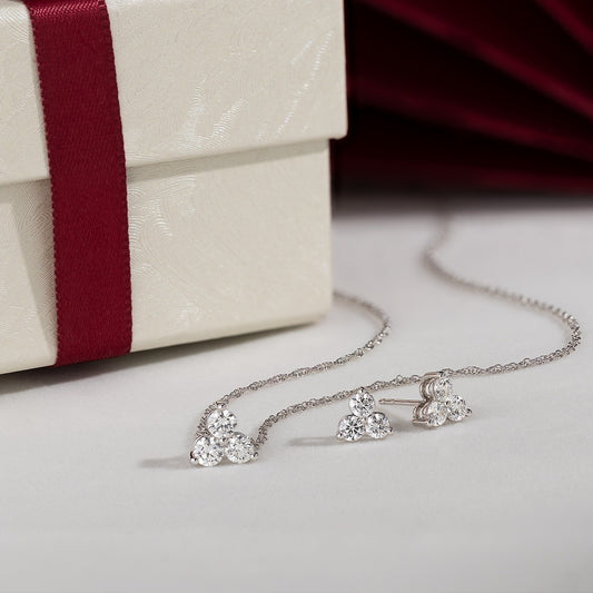 Adamante 1 ct. tw. Lab-Grown 3-Stone Diamond Pendant Earring Box Set in Sterling Silver side profile