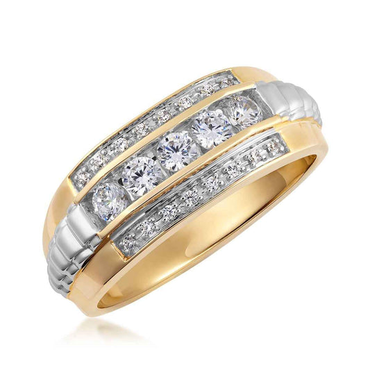 Men's 1/2 ct. tw. Diamond Textured Ring in 10K Yellow & White Gold front view