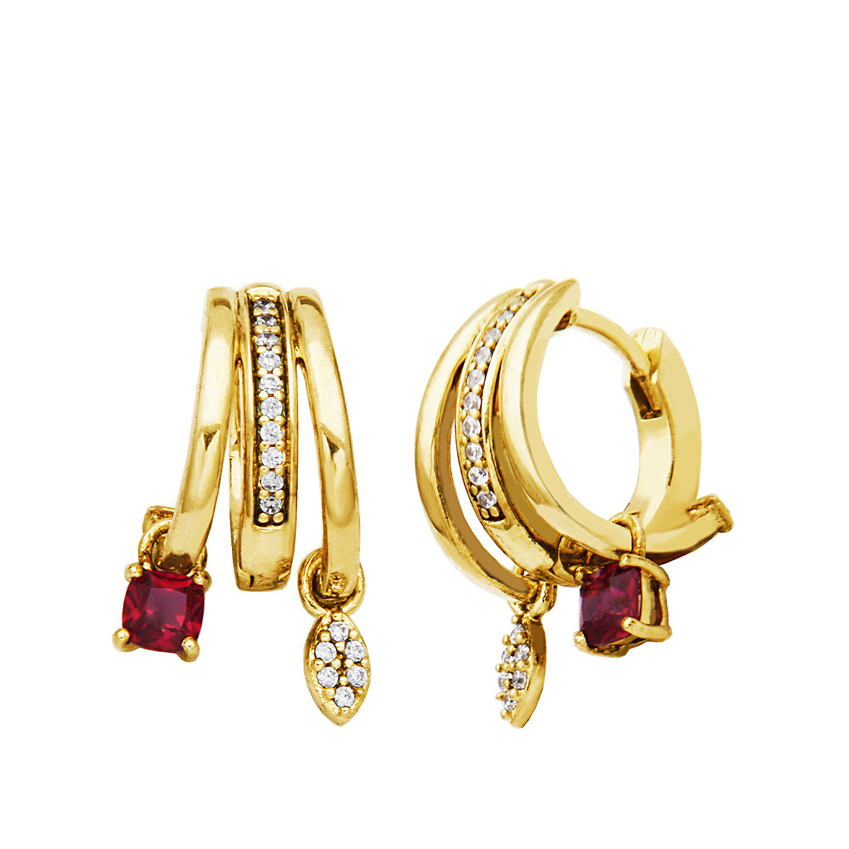 vermeil created ruby and 1/10 ct. tw. lab-grown diamond hoop earrings