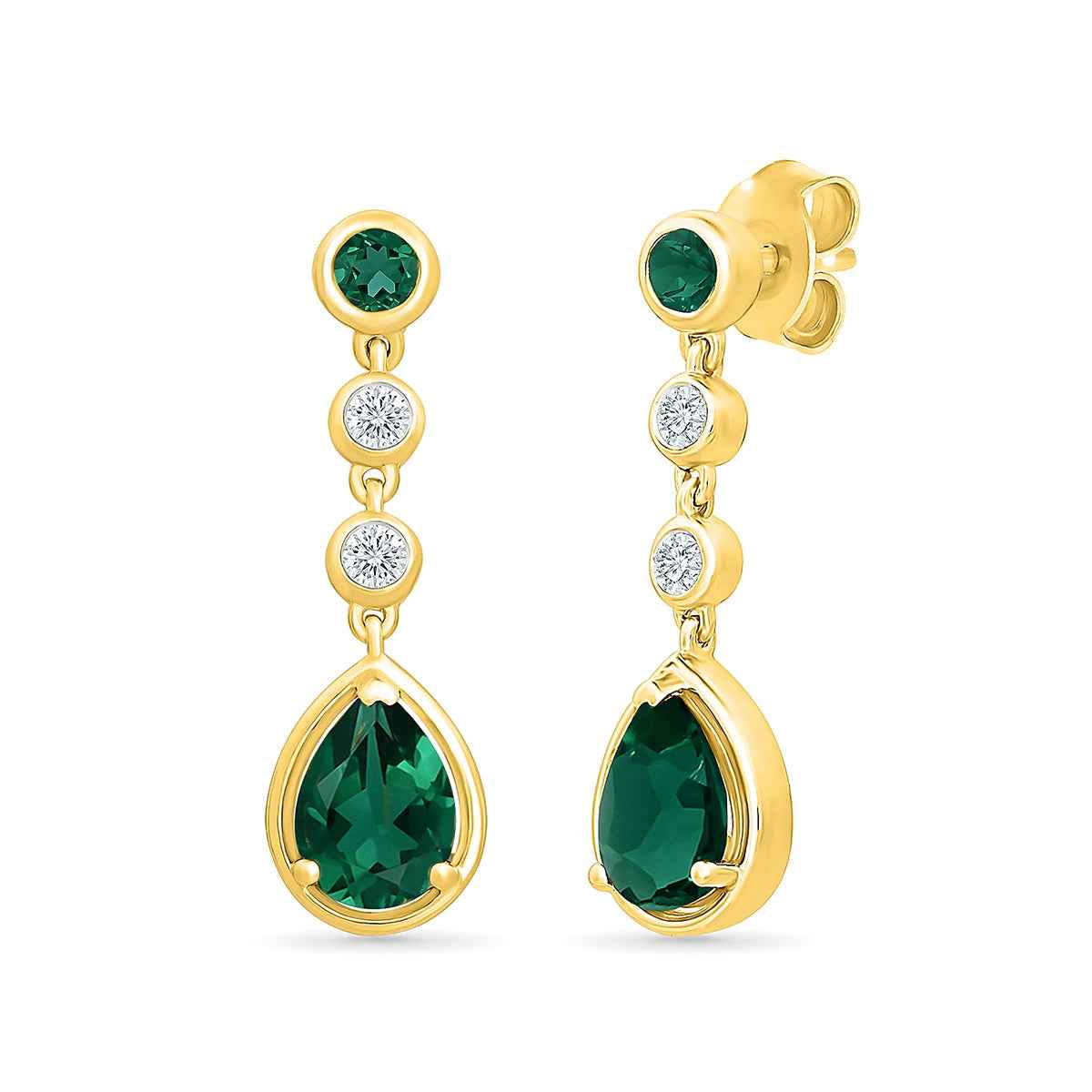 Demi Fine Created Pear & Round Emerald & 1/6 ct. tw. Diamond Dangle Earrings in Vermeil