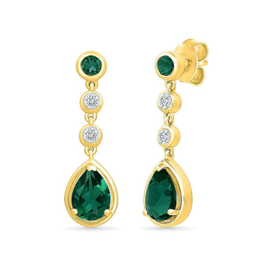 Demi Fine Created Pear & Round Emerald & 1/6 ct. tw. Diamond Dangle Earrings in Vermeil