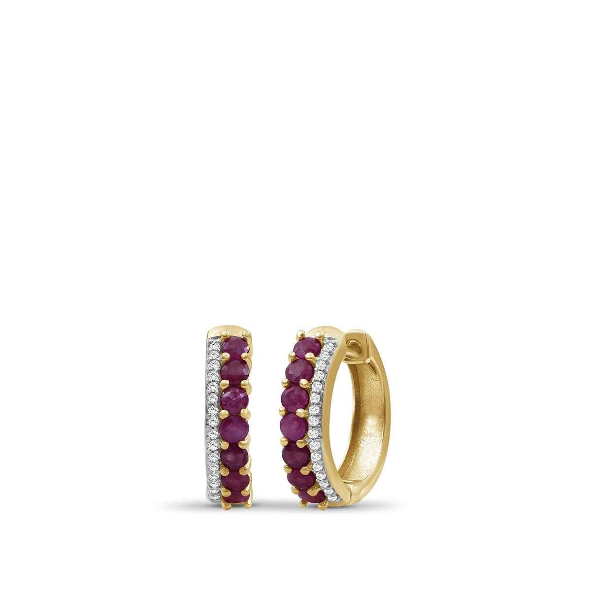 Ruby & Diamond Accent Hoop Earrings in 10K Yellow Gold