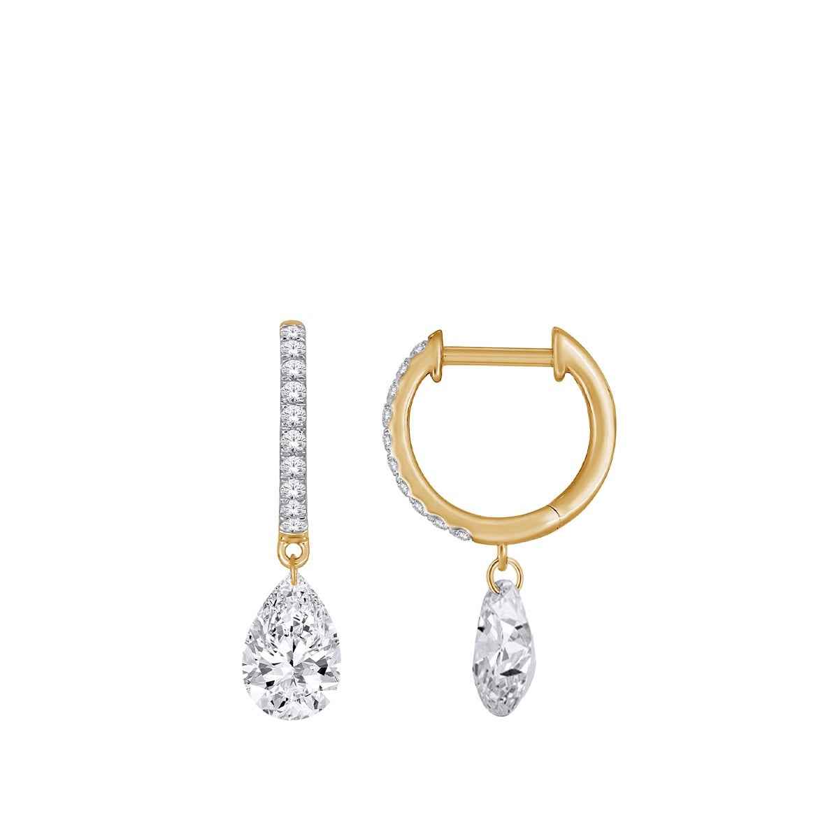 Adamante 1 ct. tw. Lab-Grown Drilled Pear Diamond Drop Huggie Hoop Earrings in 10K Yellow Gold