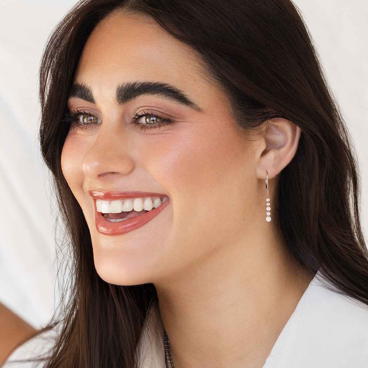 Adamante 1 ct. tw. Lab-Grown Drilled Diamond Graduated Dangle Earrings in 10K White Gold front view