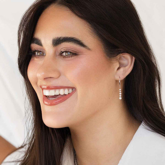 Adamante 1 ct. tw. Lab-Grown Drilled Diamond Graduated Dangle Earrings in 10K White Gold front view