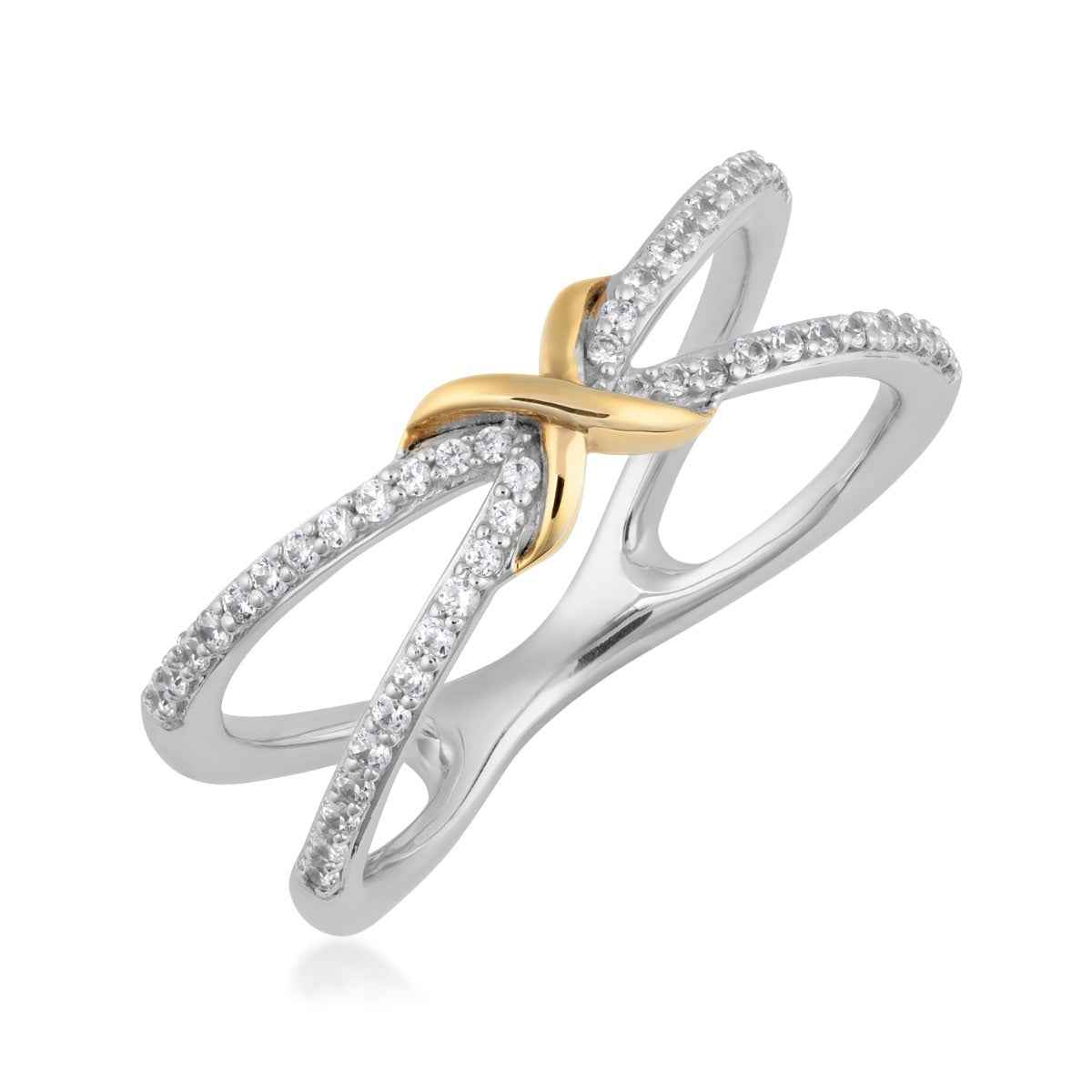 Infinite Love 1/4 ct. tw. Diamond X Ring in Sterling Silver & 10K Yellow Gold front view