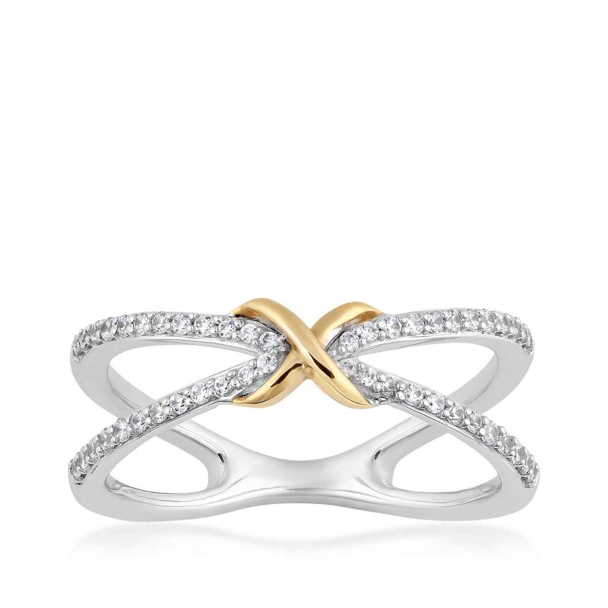 Infinite Love 1/4 ct. tw. Diamond X Ring in Sterling Silver & 10K Yellow Gold