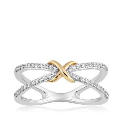 Infinite Love 1/4 ct. tw. Diamond X Ring in Sterling Silver & 10K Yellow Gold