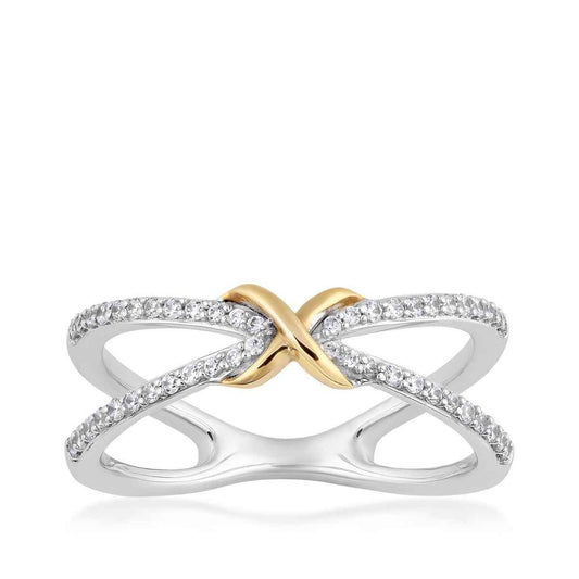 Infinite Love 1/4 ct. tw. Diamond X Ring in Sterling Silver & 10K Yellow Gold