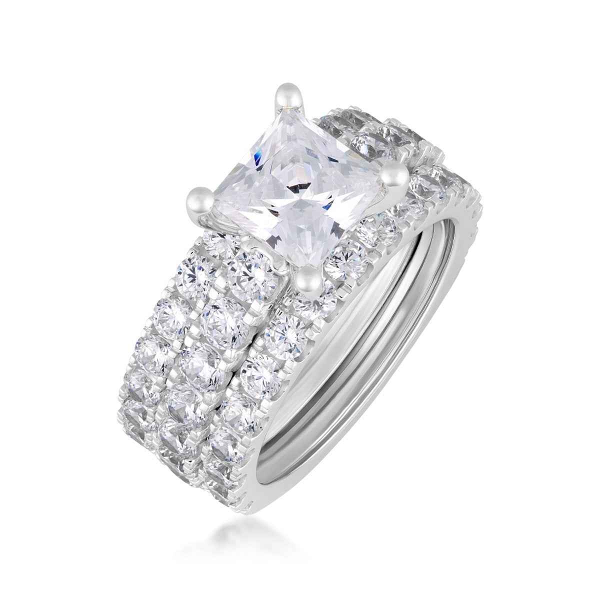 Adamante 5 ct. tw. Lab-Grown Princess Cut Diamond 3 Piece Wedding Set in 14K White Gold front view