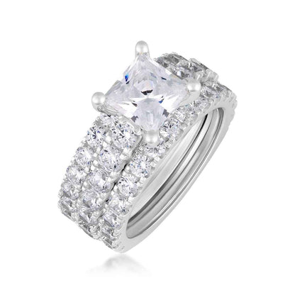 Adamante 5 ct. tw. Lab-Grown Princess Cut Diamond 3 Piece Wedding Set in 14K White Gold front view