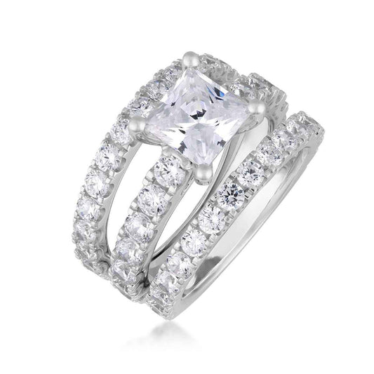 Adamante 5 ct. tw. Lab-Grown Princess Cut Diamond 3 Piece Wedding Set in 14K White Gold close-up detail