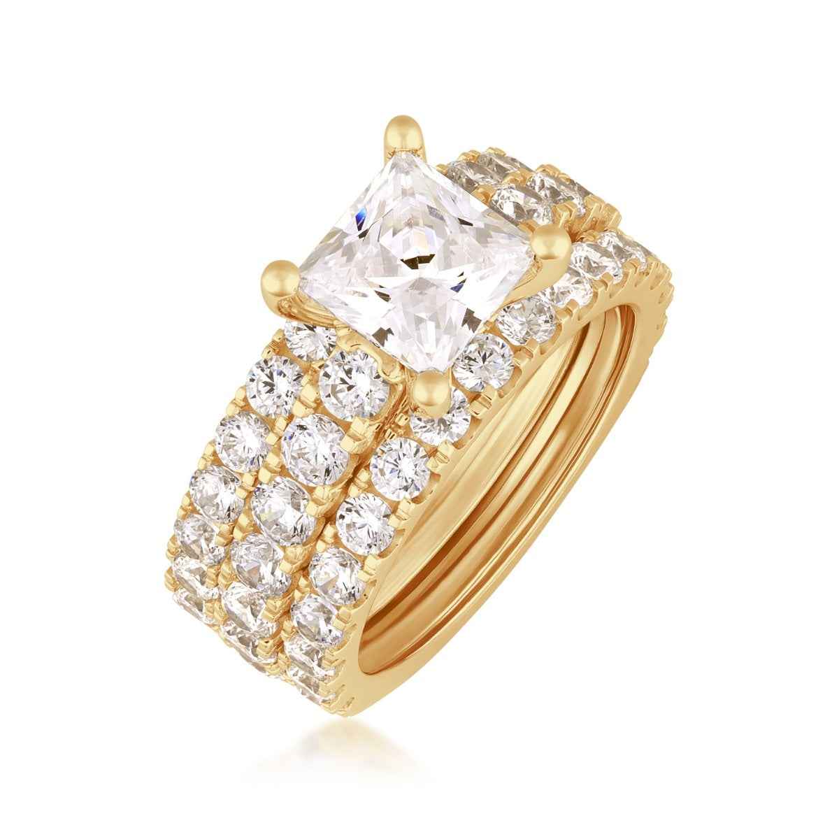 Adamante 5 ct. tw. Lab-Grown Princess Cut Diamond 3 Piece Wedding Set in 14K Yellow Gold front view