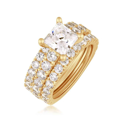 Adamante 5 ct. tw. Lab-Grown Princess Cut Diamond 3 Piece Wedding Set in 14K Yellow Gold front view