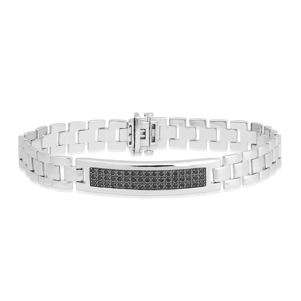 Men's 8.5-inch 1/2 ct. tw. Treated Black Diamond Bar Link Bracelet in Sterling Silver