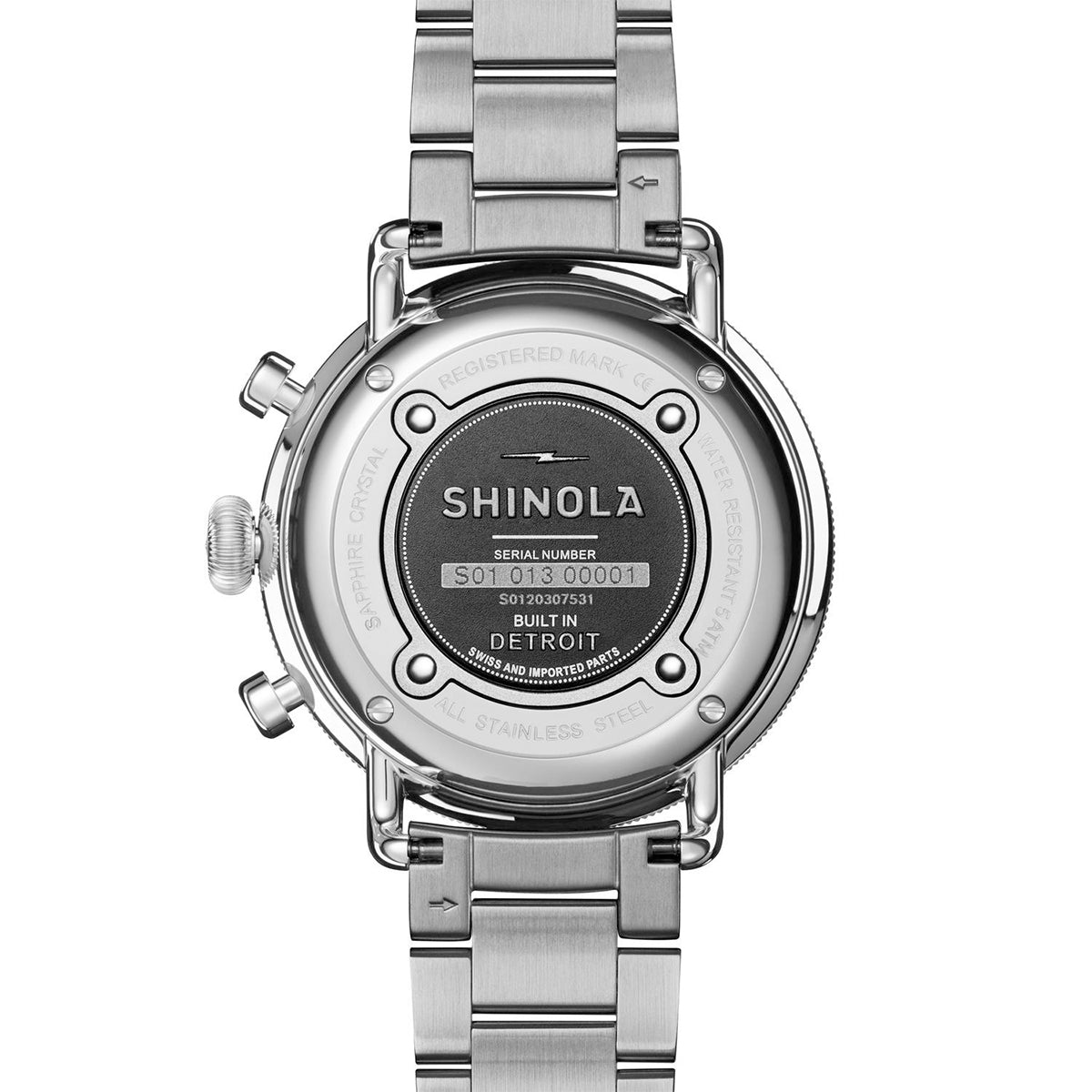 stainless steel men's Shinola Canfield quartz watch with green dial
