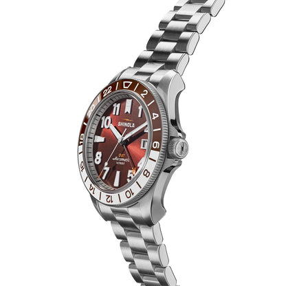 stainless steel men's Shinola Monster automatic watch with brown dial