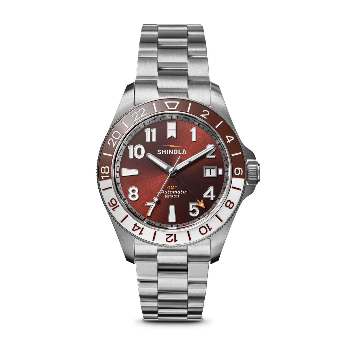 stainless steel men's Shinola Monster automatic watch with brown dial