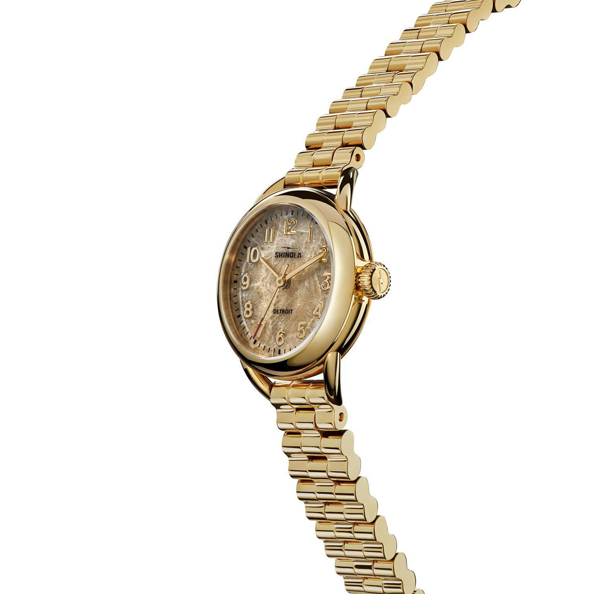 gold-tone stainless steel ladies' Shinola Runabout quartz watch with brown dial