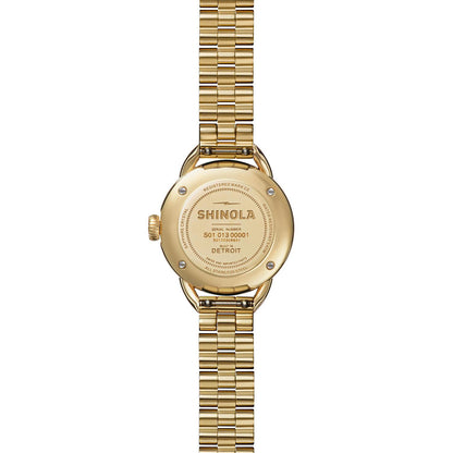 gold-tone stainless steel ladies' Shinola Runabout quartz watch with brown dial