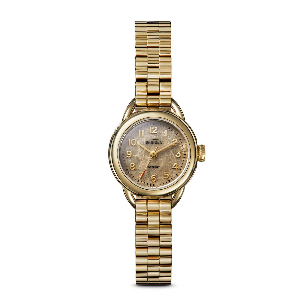 gold-tone stainless steel ladies' Shinola Runabout quartz watch with brown dial