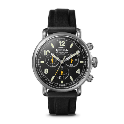 titanium men's Shinola Runwell quartz watch with black dial