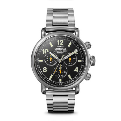 titanium men's Shinola Runwell quartz watch with black dial