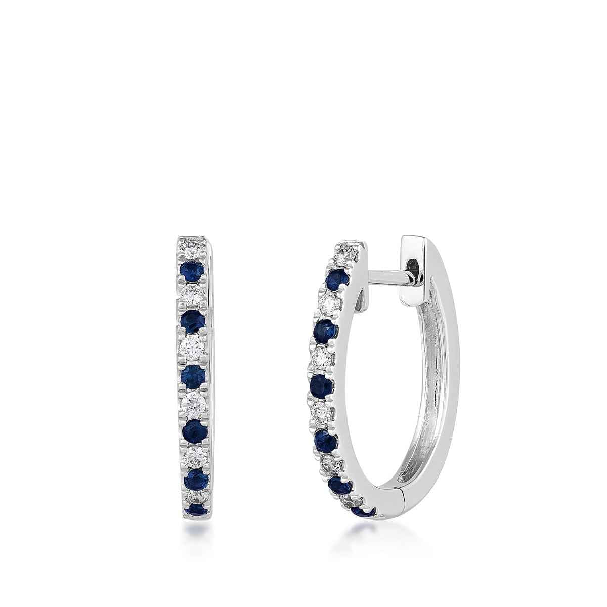 Sapphire & 1/7 ct. tw. Diamond Hoop Earrings in 14K White Gold