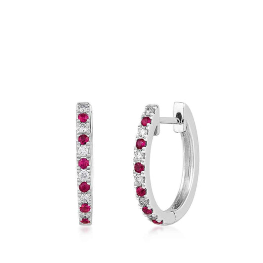Ruby & 1/7 ct. tw. Diamond Hoop Earrings in 14K White Gold