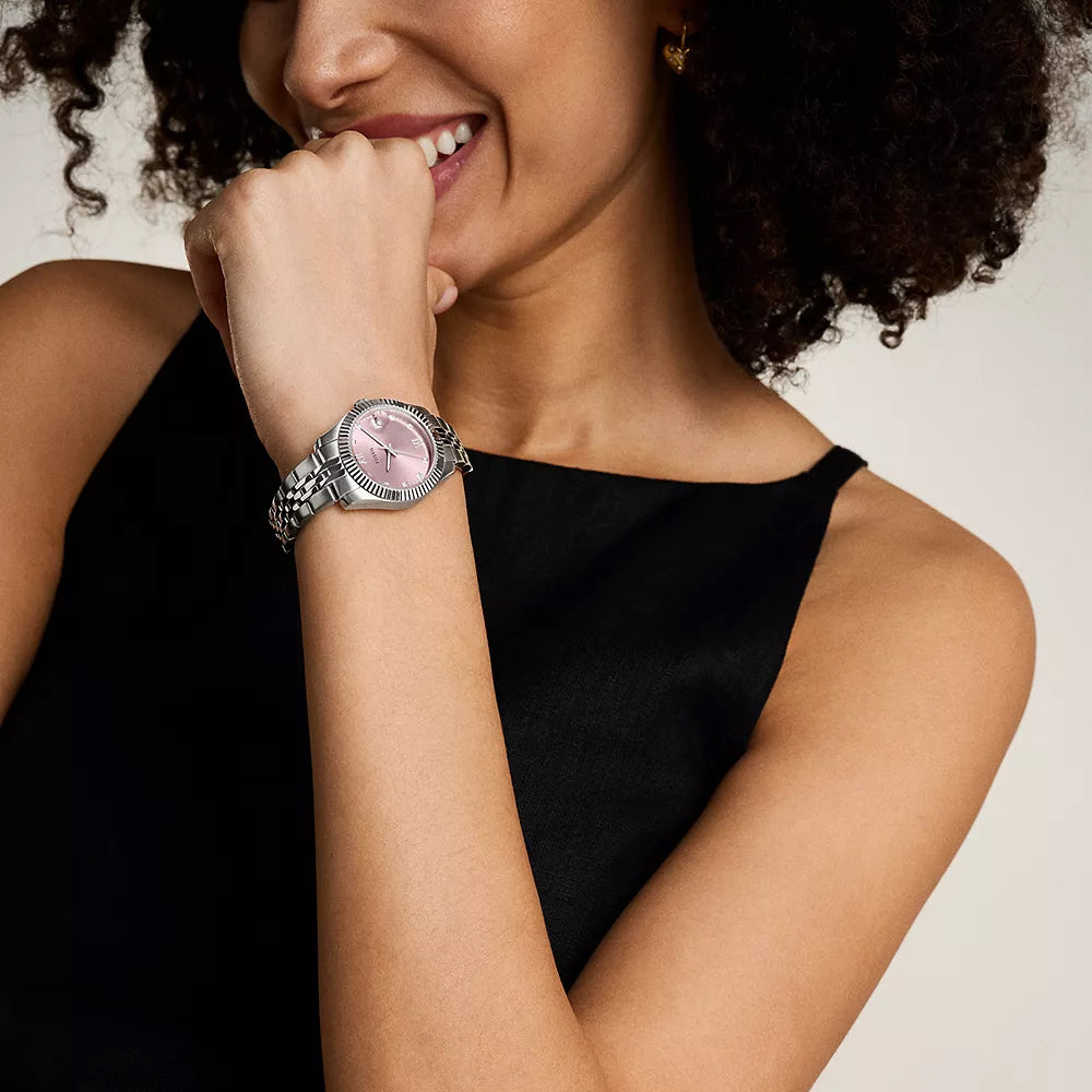 pink dial Fossil ladies' watch model