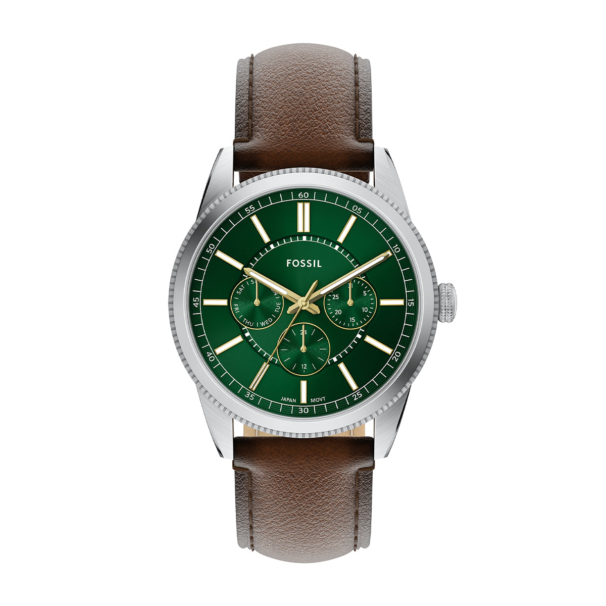 Fossil green dial brown leather strap watch