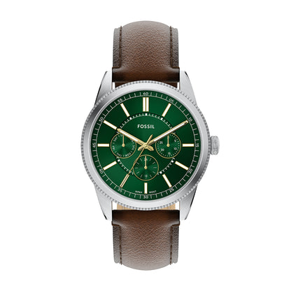 Fossil green dial brown leather strap watch