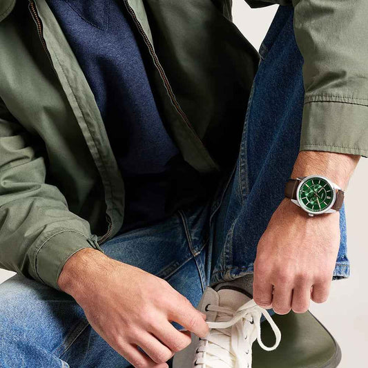 Fossil Men's Pearson Quartz Stainless Steel Watch with Green Dial & Brown Leather Strap
