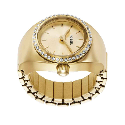 Fossil Quartz Gold-Tone Stainless Steel Watch Ring with Gold Dial